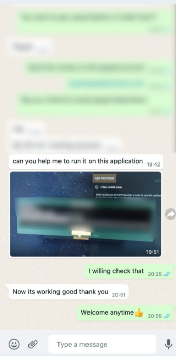 WhatsApp Customer Review 4 - App configuration now working good
