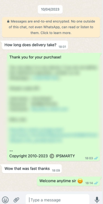 WhatsApp Customer Review 5 - Instant order delivery